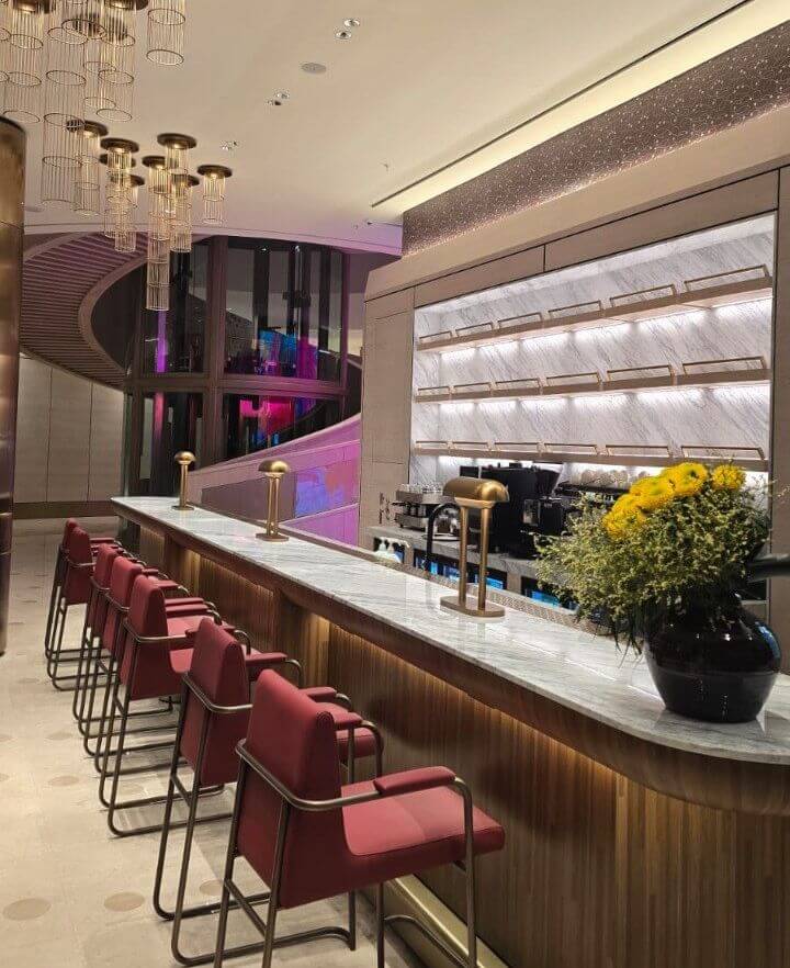 Elegant bar with ambient lighting inside the VIP terminal at Istanbul Airport