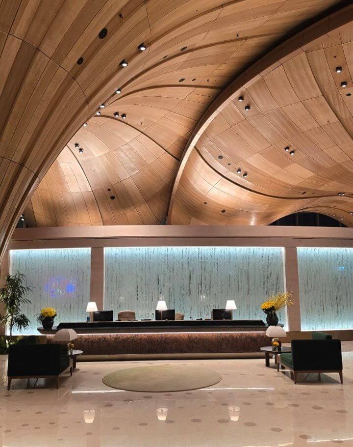 Spacious main hall of Istanbul Airport with high ceilings and modern architecture